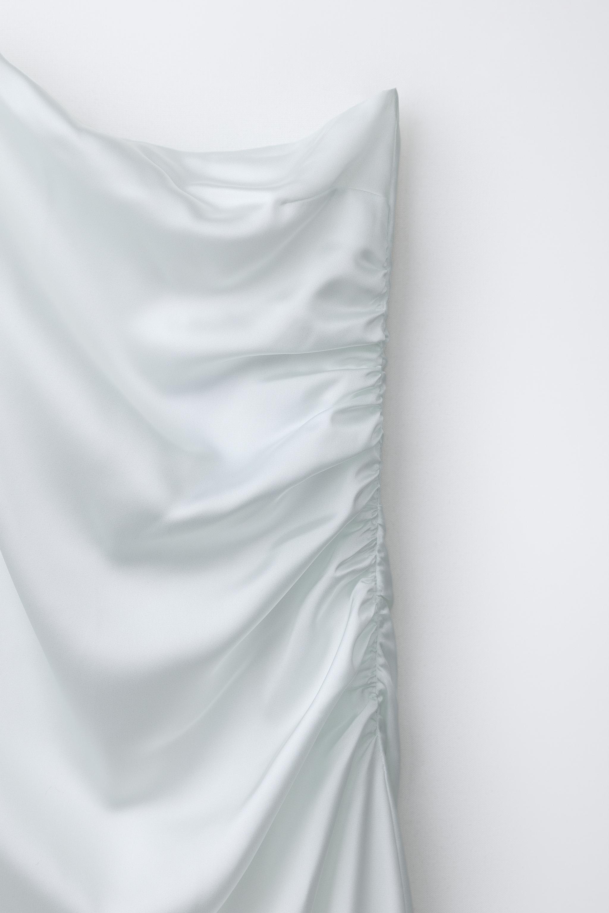 ASYMMETRIC SATIN EFFECT RHINESTONE STRAP DRESS