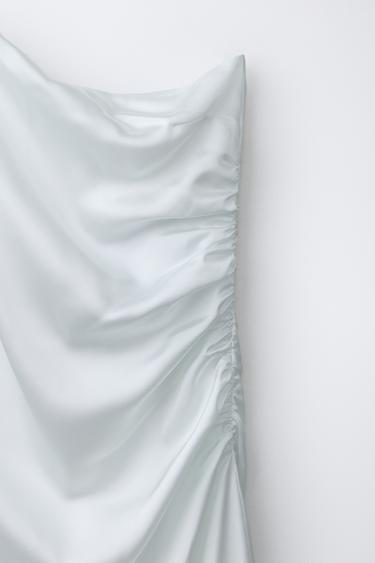 ROBE ASYMÉTRIQUE SATINÉE À BRETELLES STRASS - Blanc de Zara - Image 3