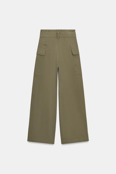 PANTALON CARGO PAPERBAG AVEC CEINTURE - Kaki de Zara - Image 4