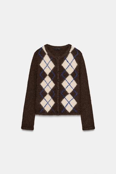 CHAQUETA PUNTO ROMBOS - Marrón de Zara - Imagen 0