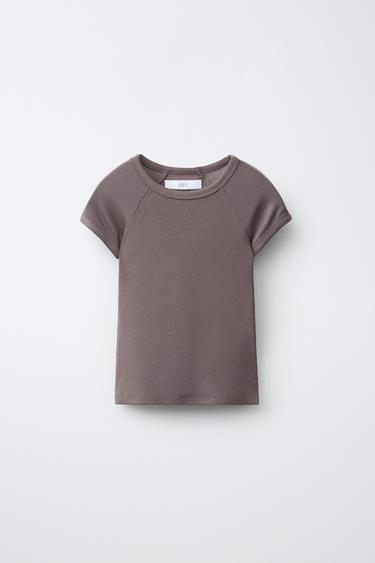 COTTON AND MODAL PLAIN T-SHIRT - Brown / Taupe by Zara
