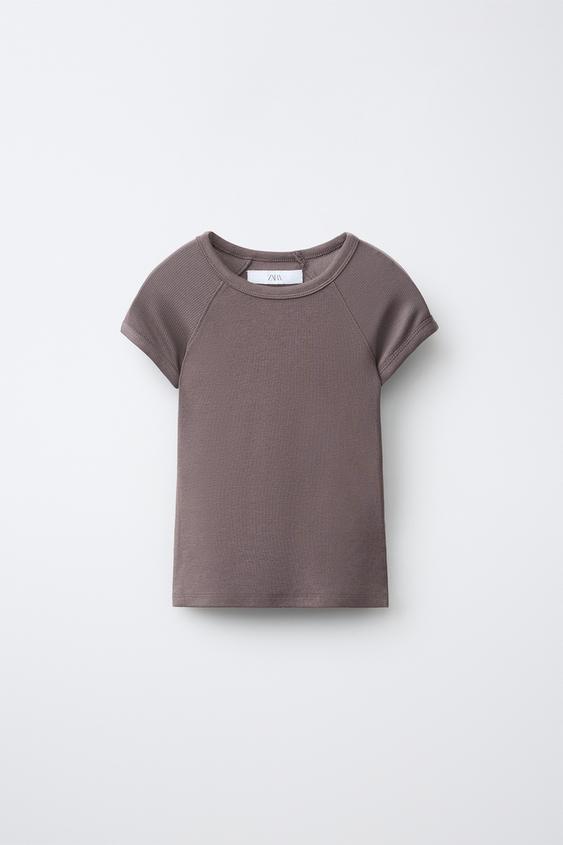 COTTON AND MODAL PLAIN T-SHIRT - Brown / Taupe by Zara - Image 0