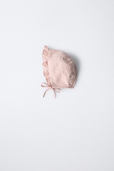 Zara EMBROIDERED RUFFLED BONNET - Dusty pink