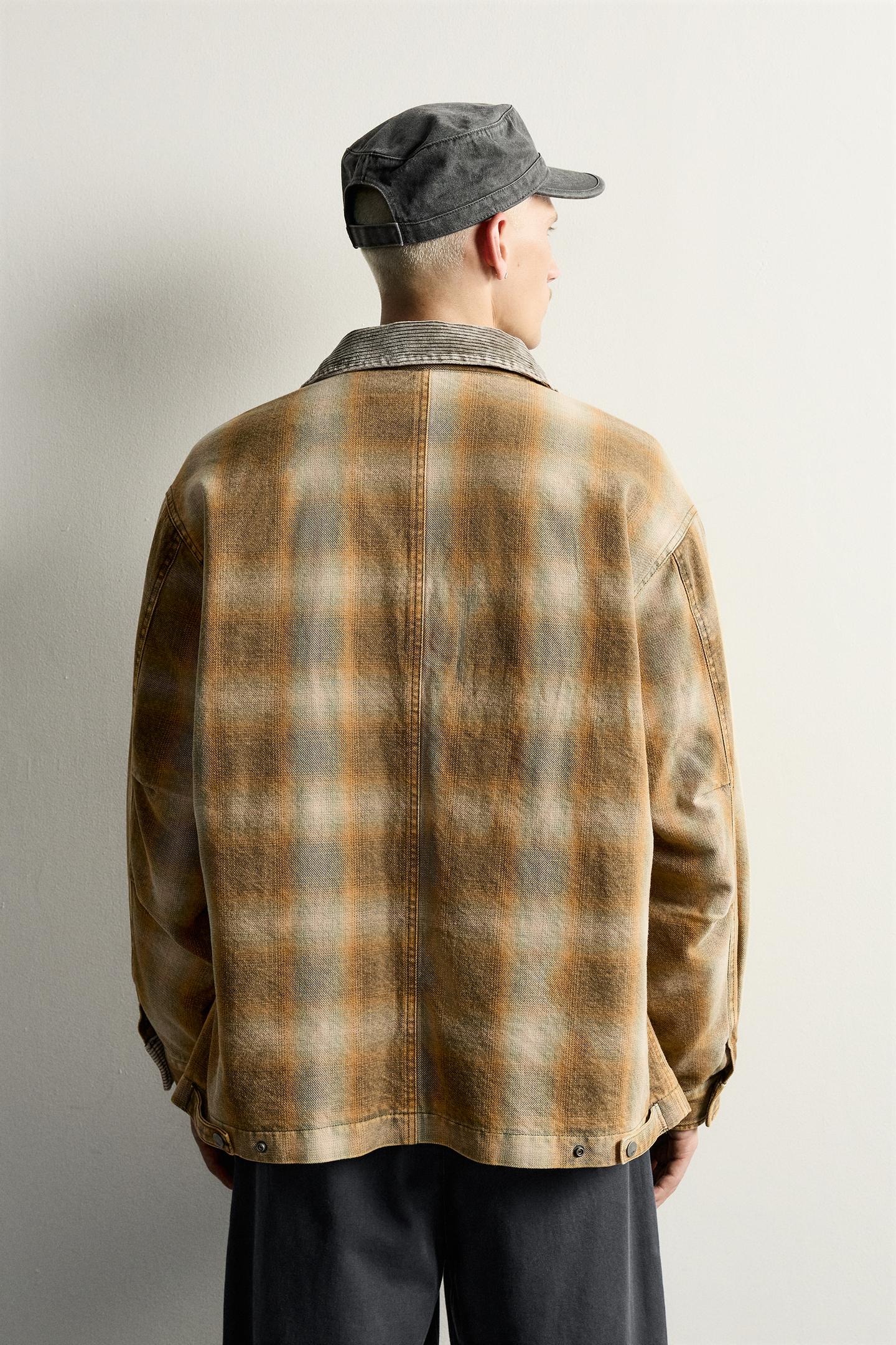 Мужская куртка Zara Washed Quilted Check, цвет: Жёлтый — фото 3