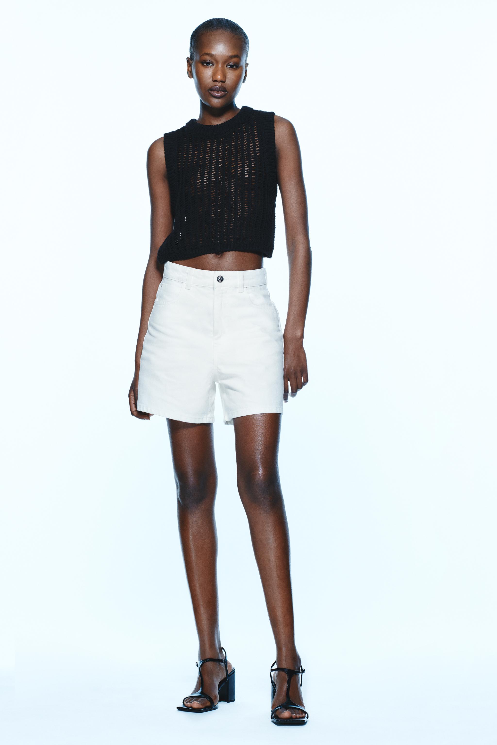 Zara white 2025 denim shorts