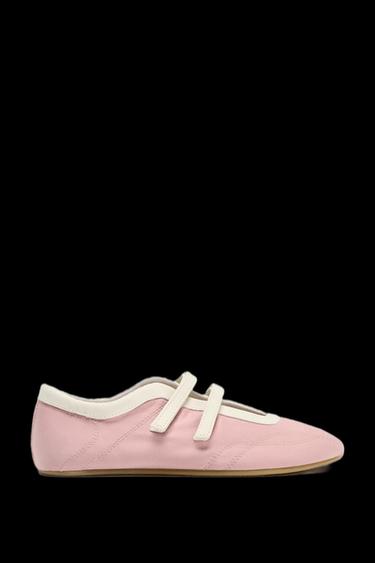 Zara SATIN EFFECT STITCHED BALLET FLATS - Pink - Image 0