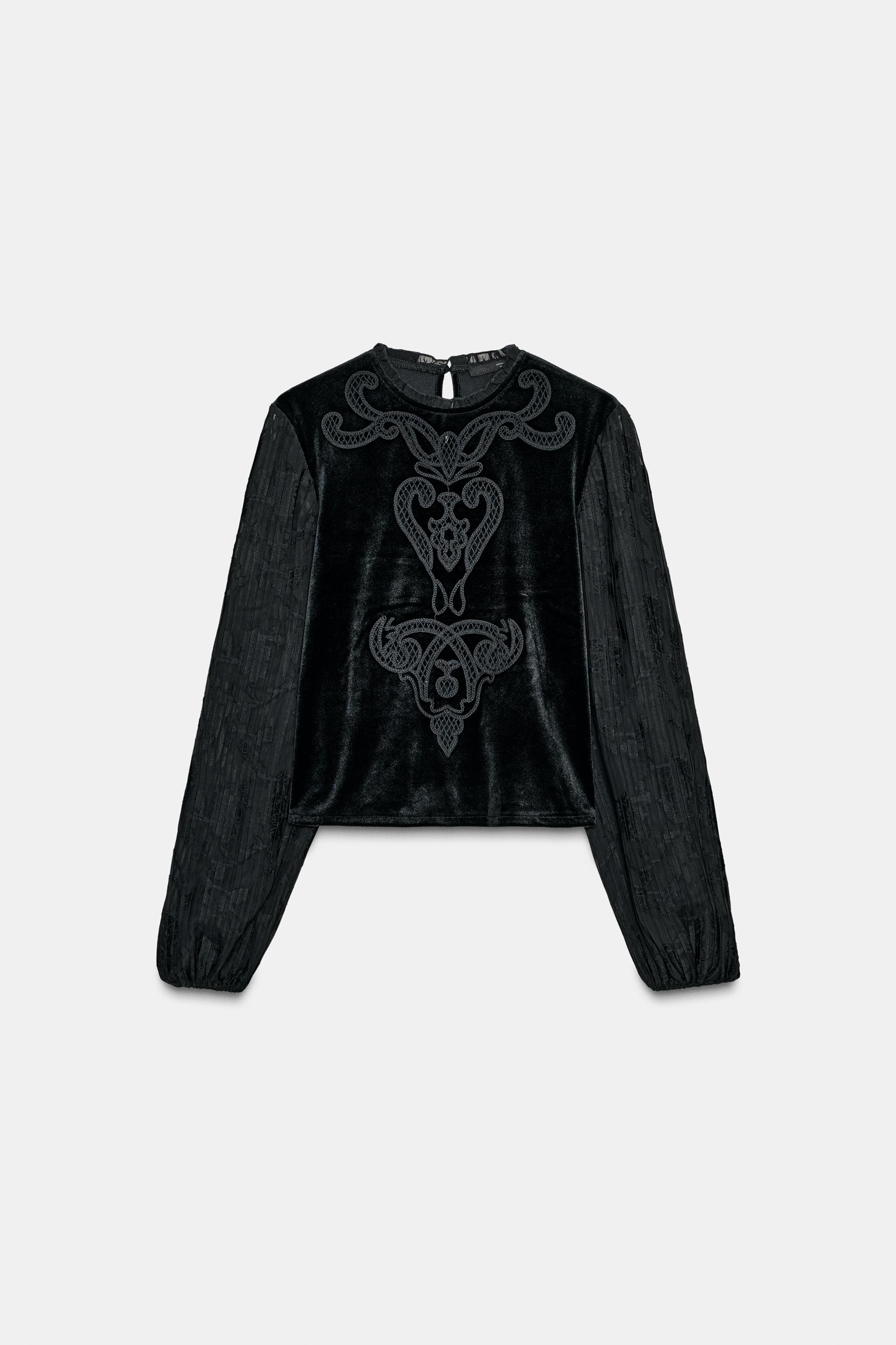 EMBROIDERED VELVET TOP