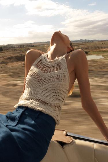DISTRESSED KNIT HALTER TOP - Sand by Zara - Image 0