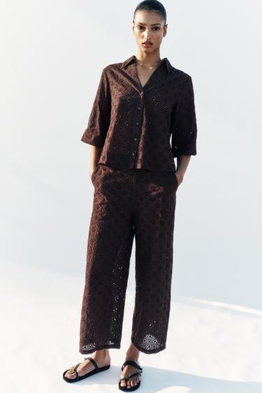 CULOTTE-BUKSER MED BRODEREDE PERFORERINGER - Brun fra Zara