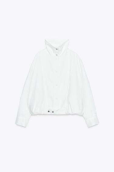 Zara 100% LINEN BOMBER JACKET ZW COLLECTION - White