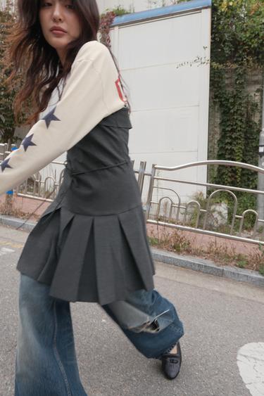 핀스트라이프 플리츠 미니 원피스 - Zara 다크 그레이