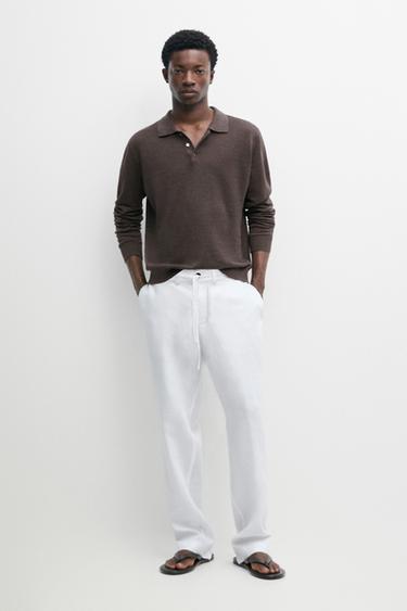 100% linen trousers with elasticated waist — White 1