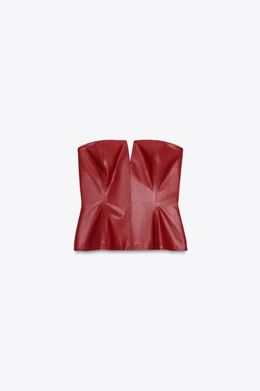 FAUX LEATHER STRAIGHT NECK TOP - Dark red by Zara - Image 0