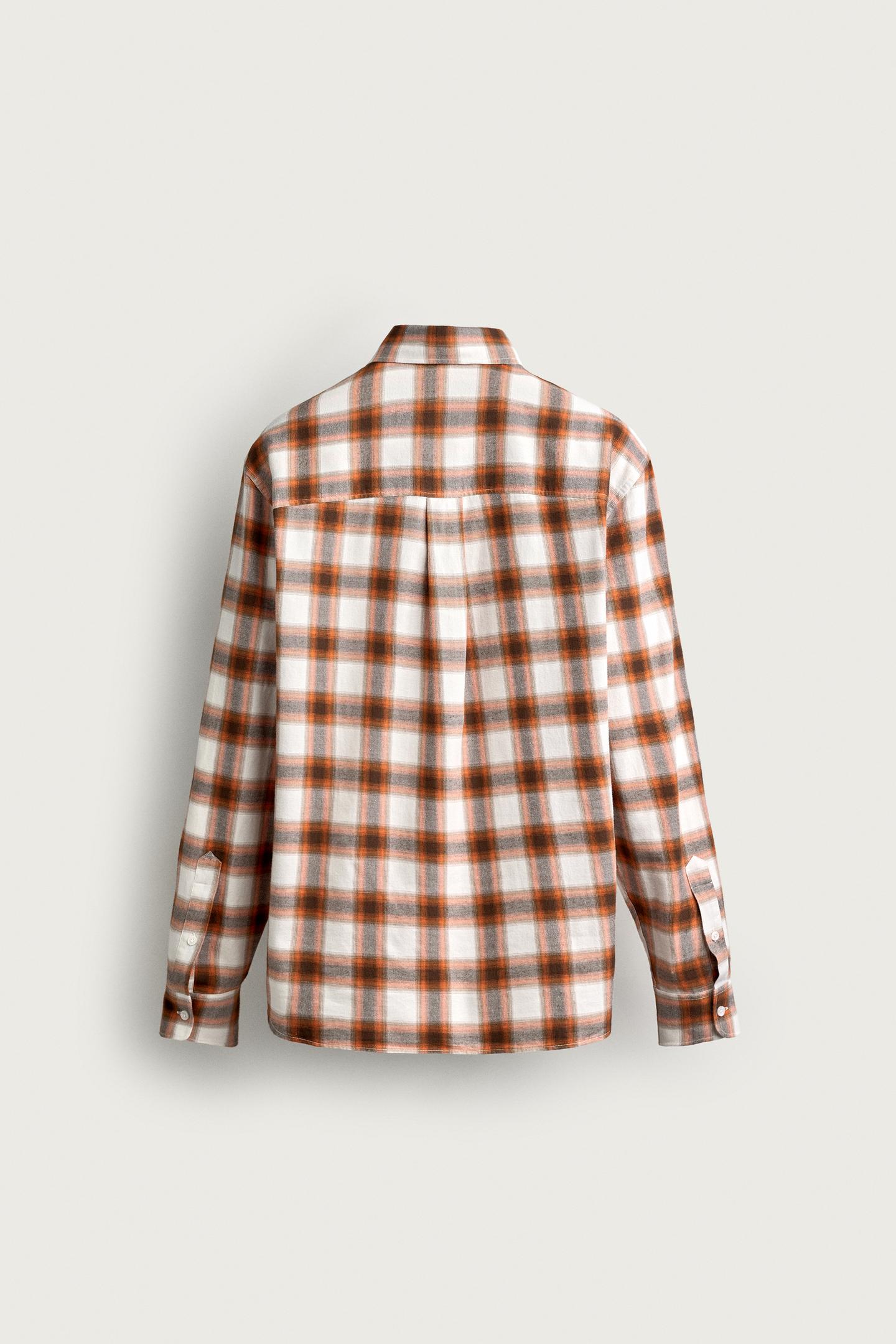 Мужская рубашка Zara Regular Fit Plaid, цвет: Белый оранжевый — фото 9