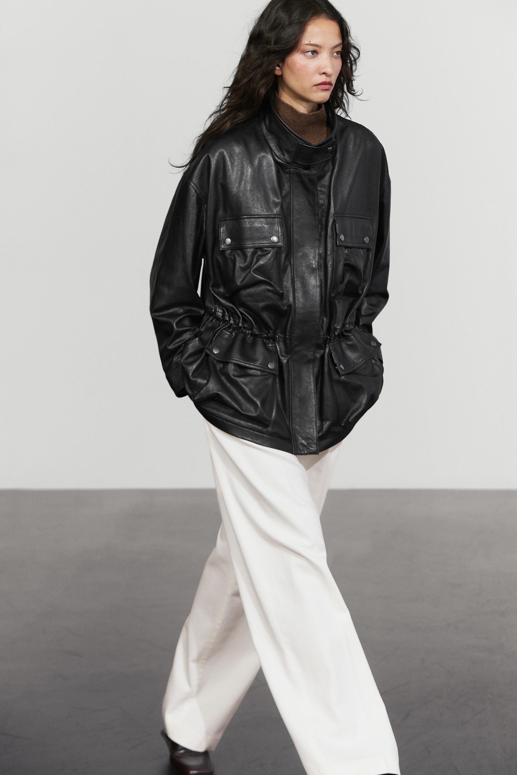Blouson en cuir nappa avec poches