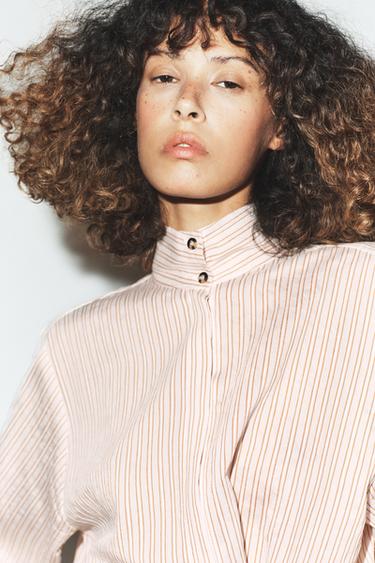 CHEMISE OVERSIZE À RAYURES - Marron clair de Zara - Image 2