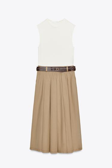 ROBE BIMATIÈRE CEINTURE - CAMEL/BLANC  de Zara - Image 4