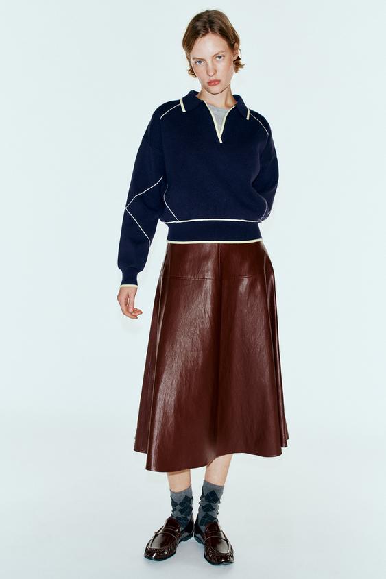CONTRAST PIPING KNIT POLO JUMPER - Ink blue by Zara - Image 0