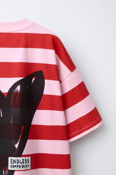 STRIPED T-SHIRT WITH HEART - Pink / White by Zara - Image 3