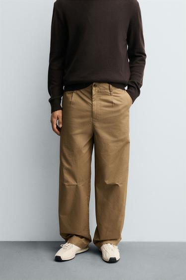 Zara RELAXED FIT PLEATED CHINO PANTS - taupe brown