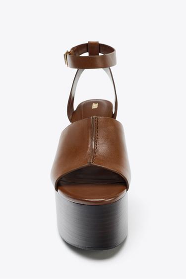 LEATHER WEDGE WITH STRAP - Brown by Zara - Image 7