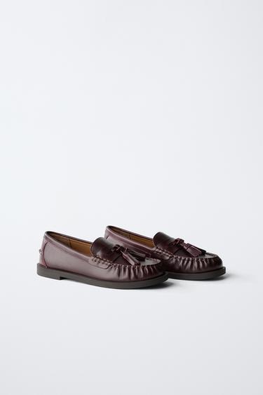 LEATHER TASSEL LOAFERS LIMITED EDITION - Burgundy Red by Zara - Image 1