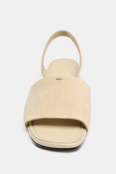 LEATHER STRAP FLAT SANDALS - Sand Brown by Zara - Image 3