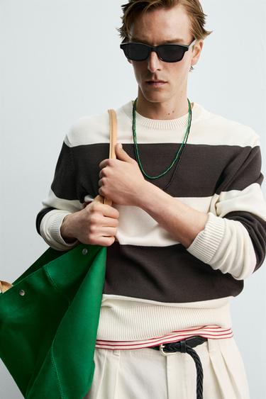 AARON LEVINE X ZARA TOTE BAG WITH LEATHER DETAIL - Green by Zara - Image 0