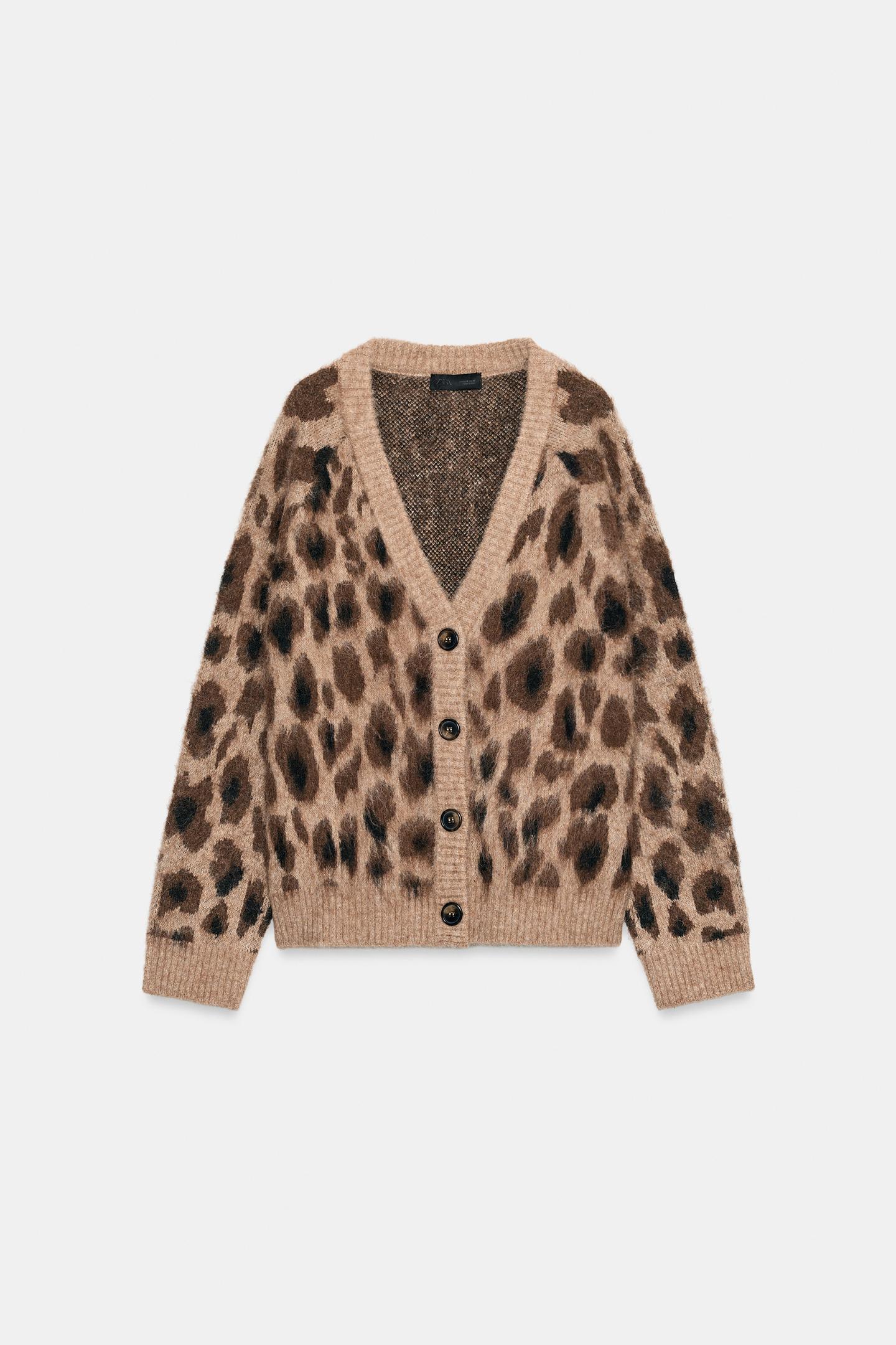Женский кардиган Zara Animal Jacquard, цвет: Леопардовый — фото 6