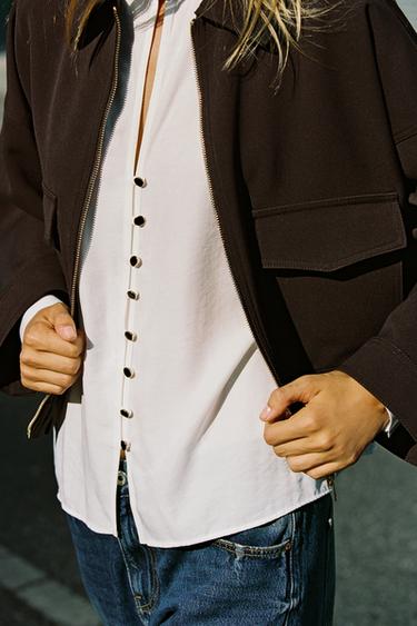 SHIRT WITH SHOULDER PADS - Oyster-white by Zara - Image 3