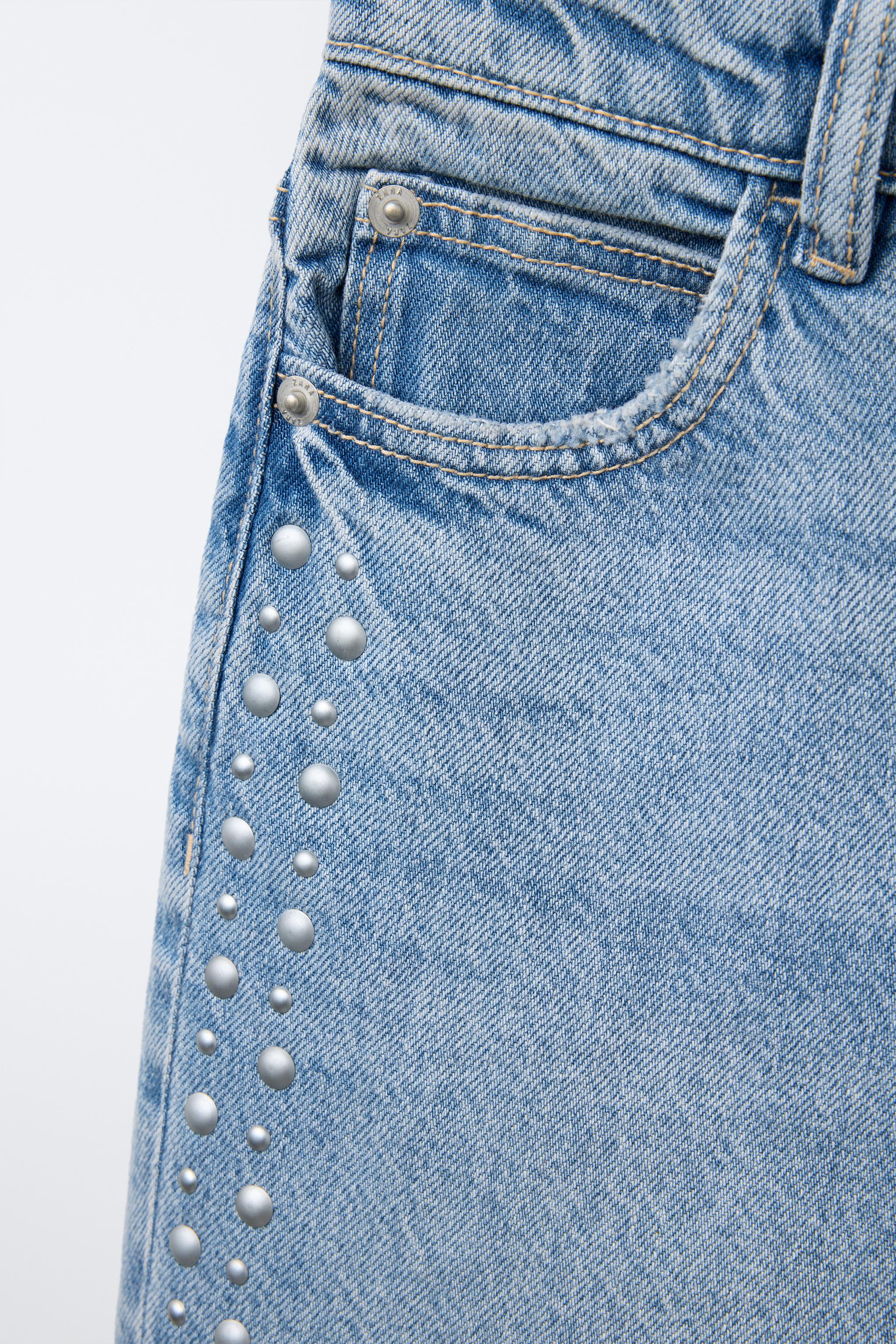 新品　ZARA スタッズデニム ストレート スタッズ付きストレートデニムパンツ - ブルー | ZARA Japan / 日本