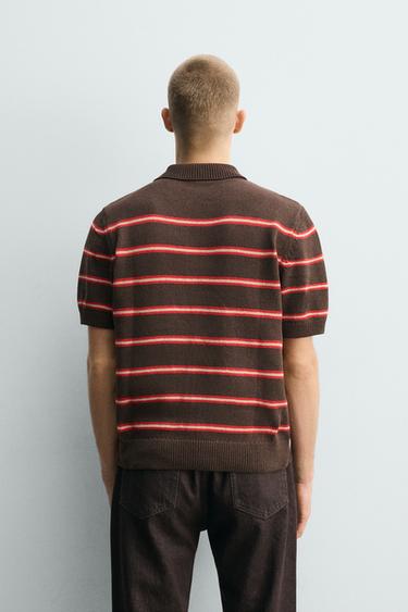 POLO EN MAILLE JACQUARD À RAYURES - Marron de Zara - Image 2