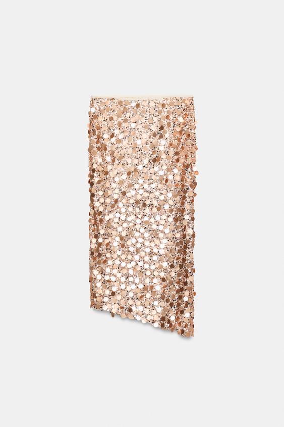 SAIA MIDI ASSIMÉTRICA DE LANTEJOULAS - dourado-rosa da Zara - Imagem 0