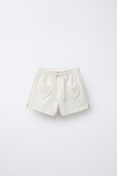 HEART POCKET INTERLOCK BERMUDA SHORTS - Ecru by Zara