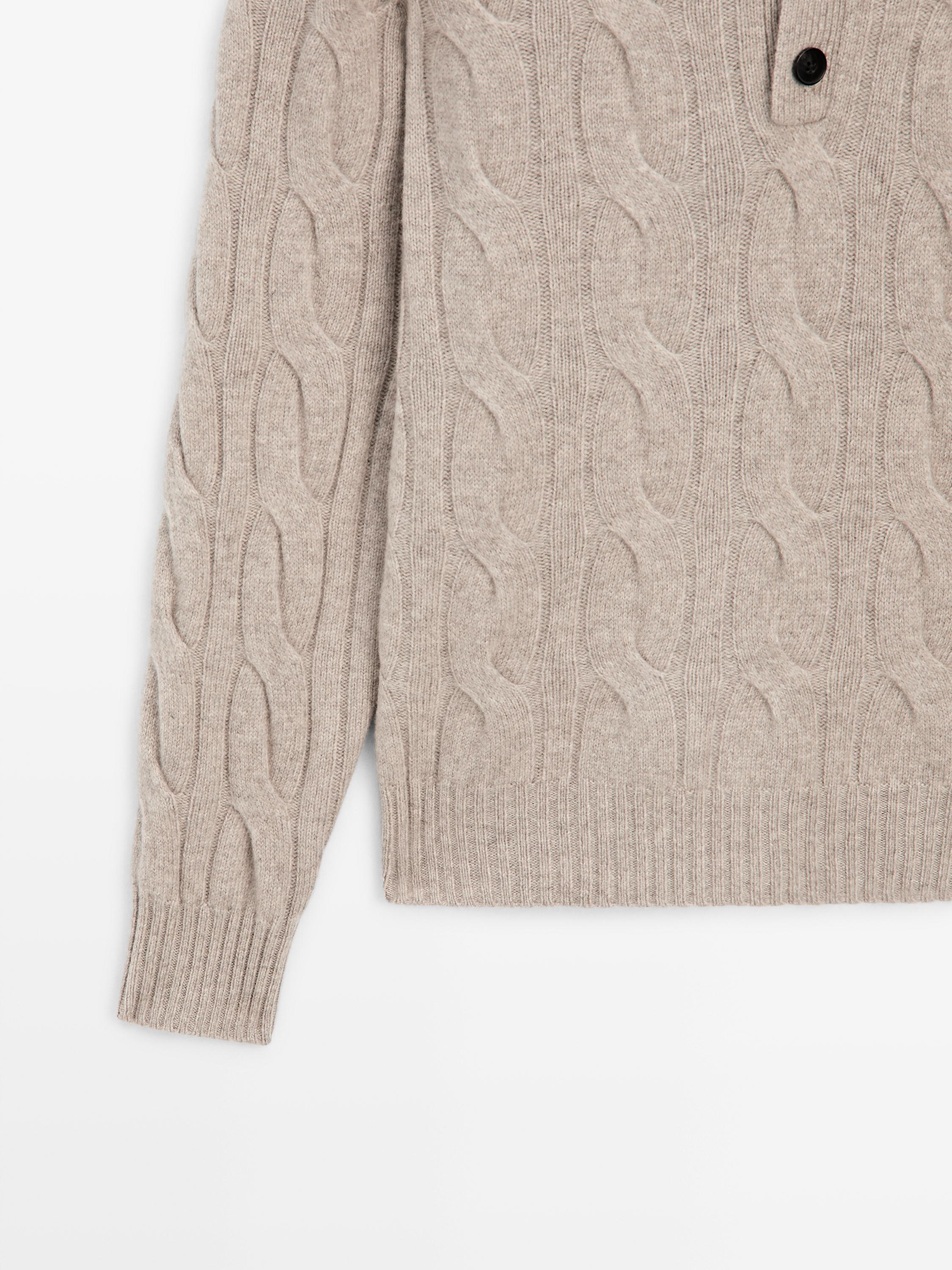 Wool cable-knit polo sweater