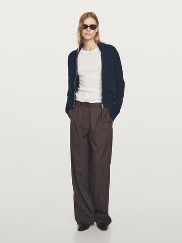 Zara Pinstripe wide-leg trousers - Chocolate