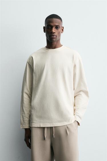 HEAVYWEIGHT LONG SLEEVE T-SHIRT WITH STUD - Oyster-white by Zara