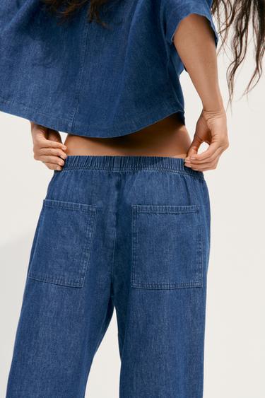 PANTALON PYJAMA DENIM TRF - Indigo foncé de Zara - Image 4