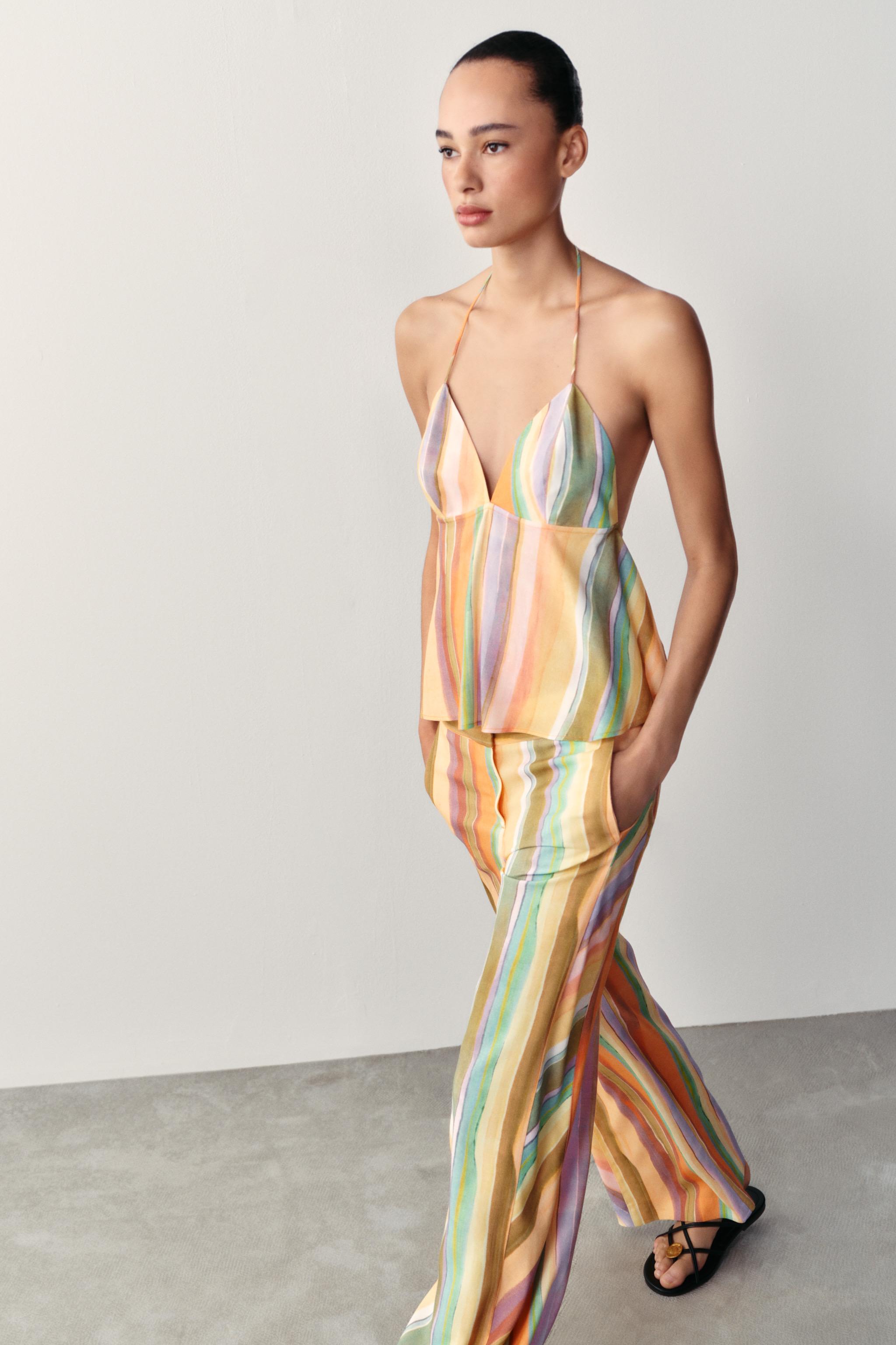 Zara Çizgili Geniş Paça Pantolon görsel 3