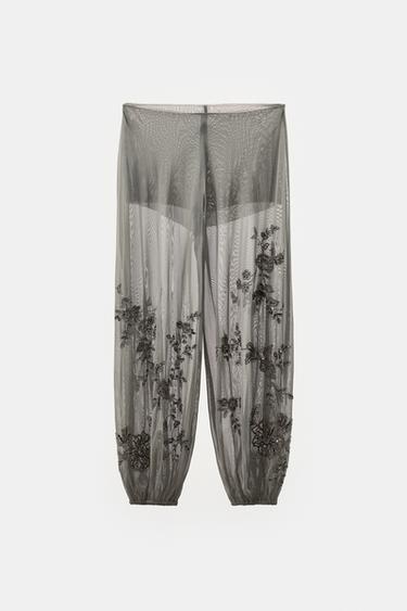 EMBROIDERED SAROUEL TROUSERS - Light grey by Zara