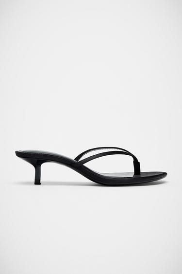 SATIN KITTEN HEEL SANDALS - Black by Zara