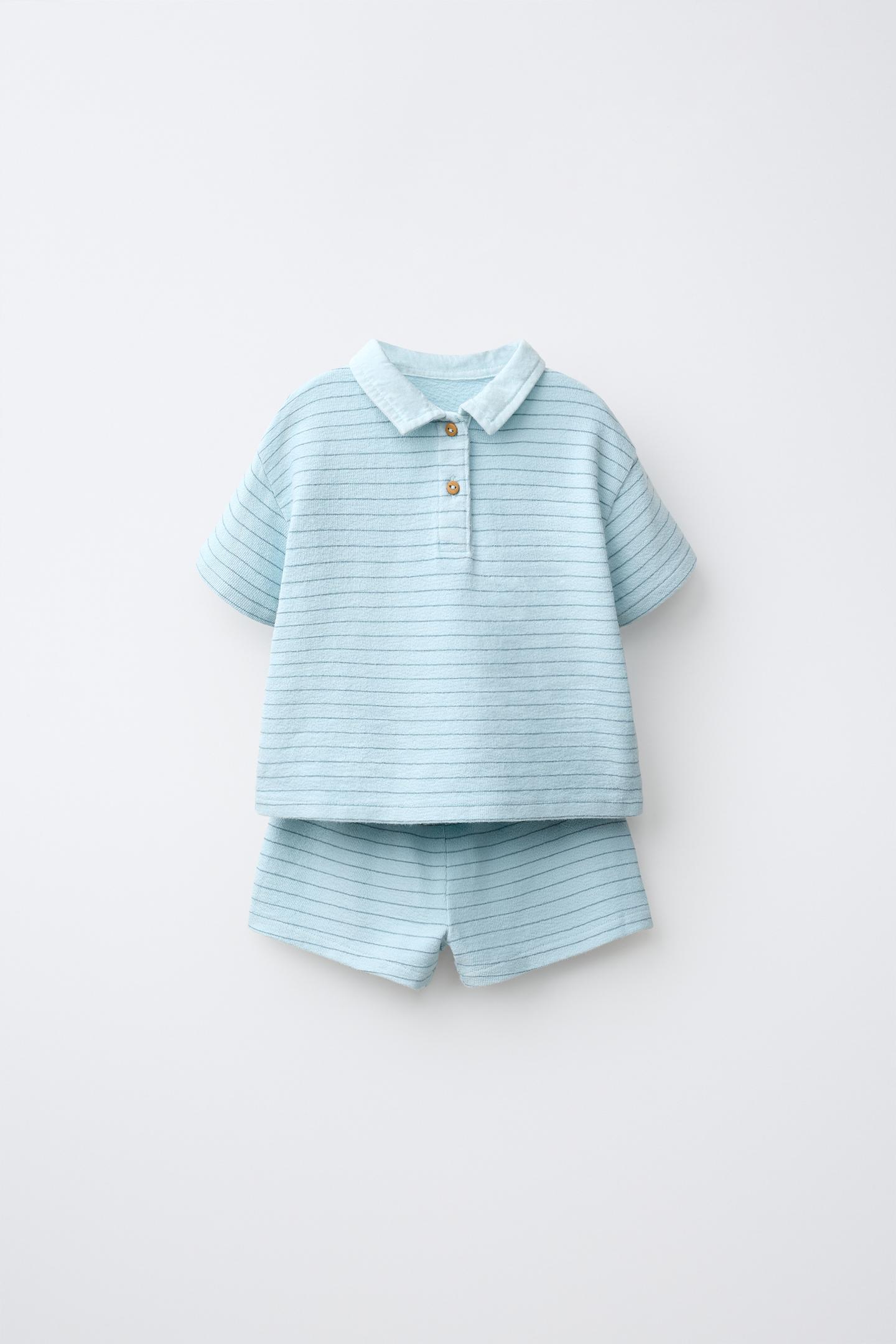 Детский комплект Zara Striped Polo Shirt and Bermuda Shorts Set, цвет: Неоновый синий