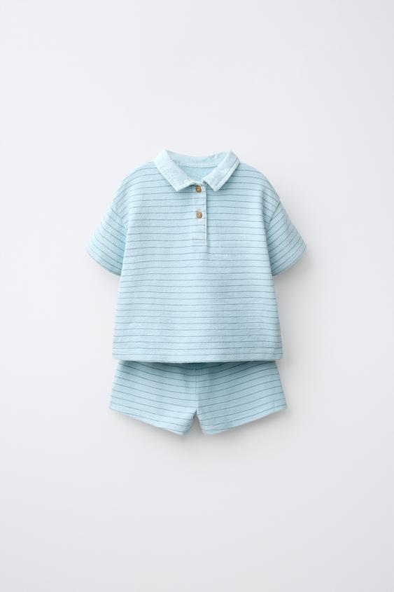 КОМПЛЕКТ ИЗ ПОЛО И ШОРТОВ В ПОЛОСКУ — НЕОНОВО-СИНИЙ от Zara — изображение 0