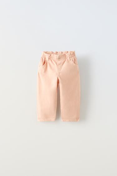 PANTALON EN SERGÉ À TAILLE PLISSÉE - Mandarine de Zara