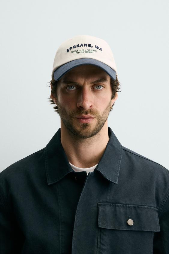 EMBROIDERED TEXT CAP - Ecru by Zara - Image 0