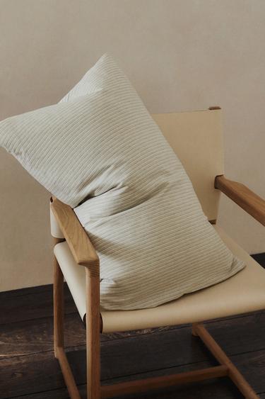 TAIE D’OREILLER LIN ET COTON RAYURES - Vert de Zara - Image 5