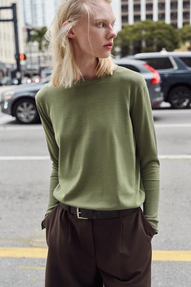 PULL EN MAILLE EXTRAFINE - Vert sauge de Zara - Image 1