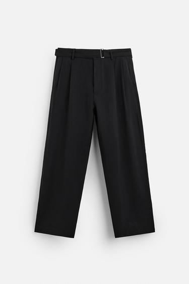 Zara PLEATED PANTS WITH BELT - Black