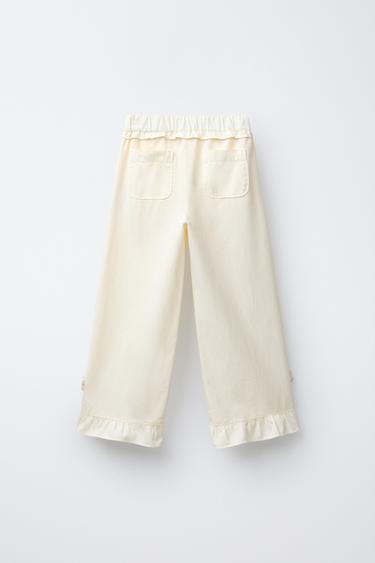 CROCHET FLOWER RUFFLE TROUSERS - Ecru by Zara - Image 1