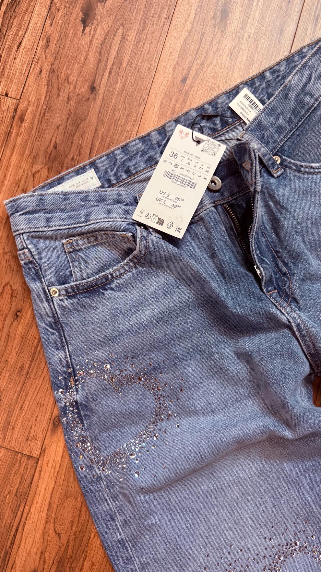 TRF LOW RISE SPARKLE WIDE LEG JEANS - Image 3